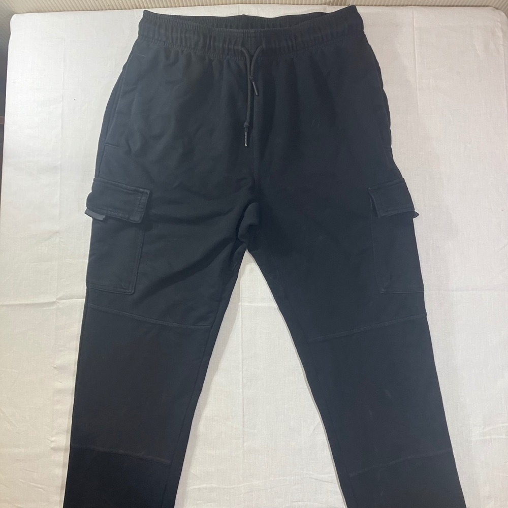 Reebok Mens Black Cargo Jogger Pants Athletic Sweatpants Size Small Drawstring